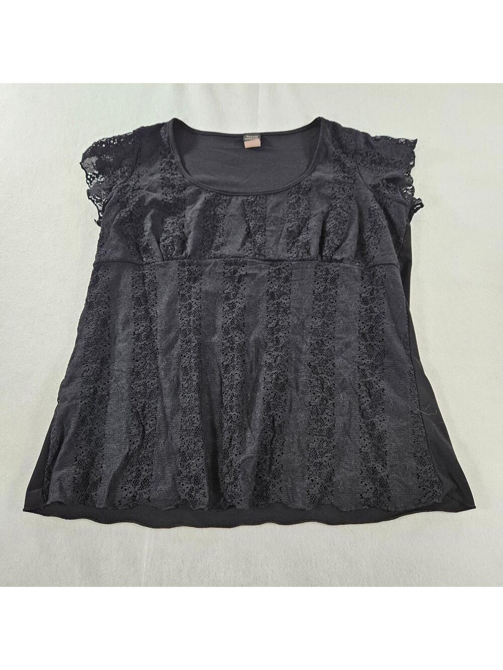 Teenie Weenie Black Top L Large Knit Shirt Lace Trim V-Neck Signature